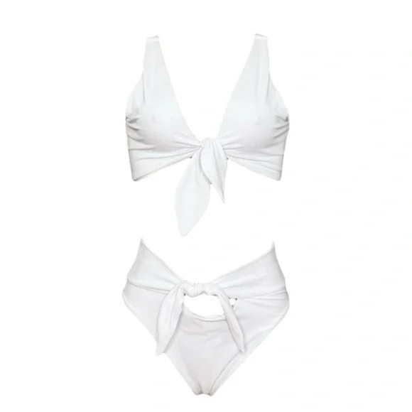 New! SET Beach Riot Dallas Top & Emma Bottom White Rib Bikini 31408 - Picture 6 of 13